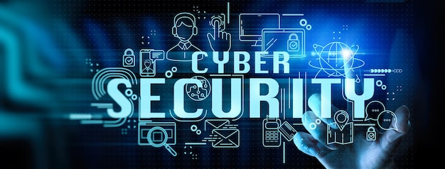 データ保護を扱うビジネスハンドサイバーセキュリティプライバシービジネスインターネットテクノロジーUI