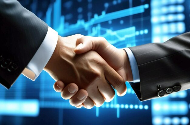 A business handshake against the background of the stock market4