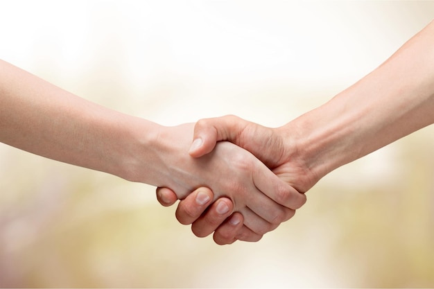 Business handshake and business people on blurred background