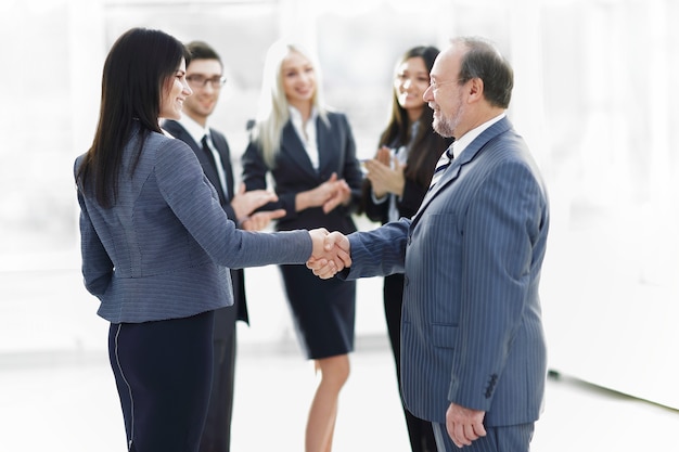 Business handshake and business people concept. Two men shaking hands.concept of partnership