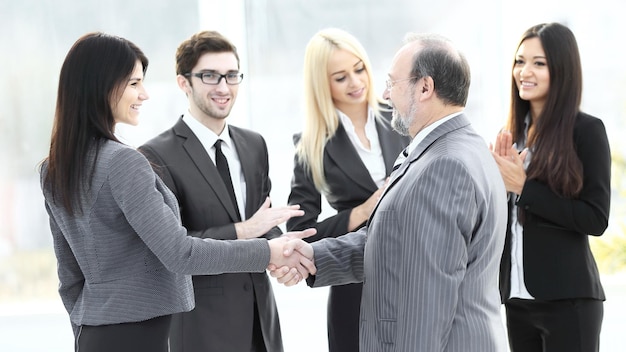 Business handshake and business people concept Two men shaking hands