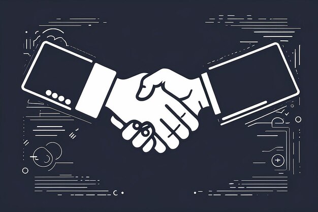 Business handshake contract agreement thin line art vector icon for apps and websites