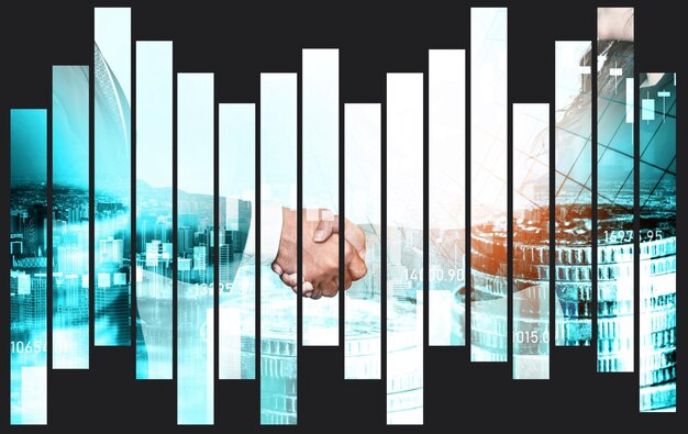 Business handshake on finance prosperity and money technology asset background