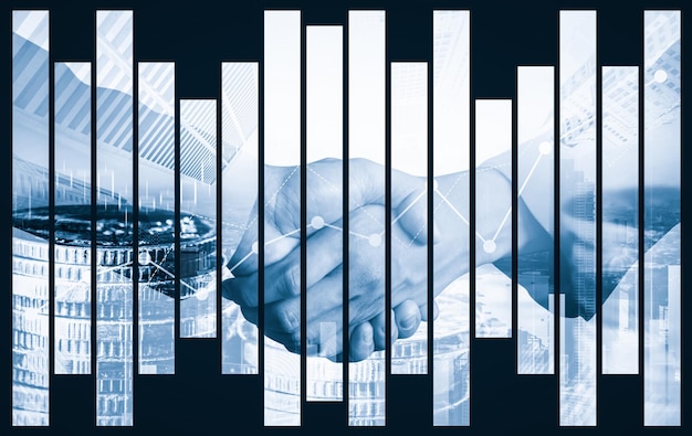 Business handshake on finance prosperity and money technology asset background