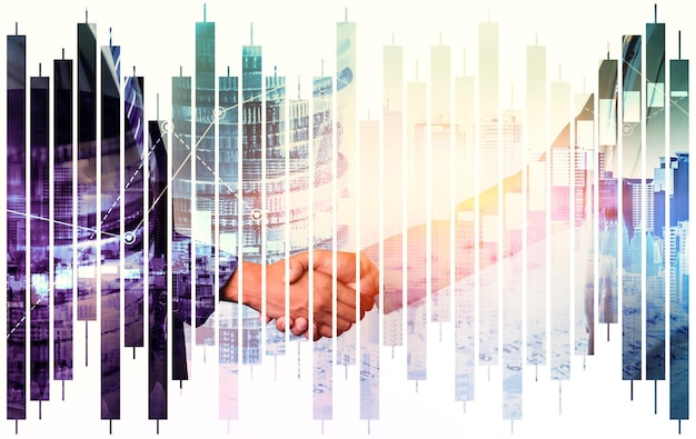 business handshake on finance prosperity and money technology asset background