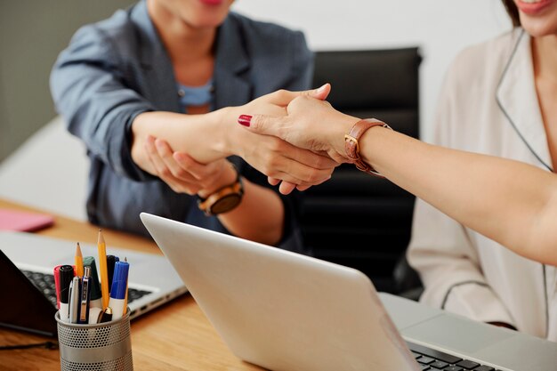 Business handshake during meeting