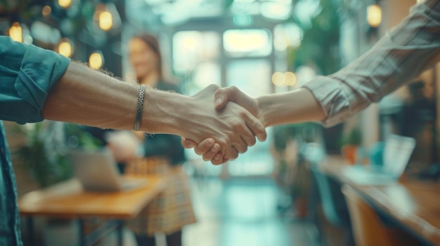 Business Handshake in a Modern Cafe Setting