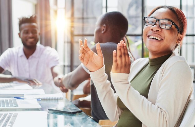 Business handshake in the office african american team