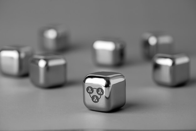 Business & HR icon on metal cube for futuristic style