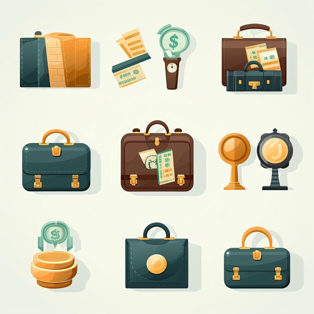 Photo business icons icons representing businessrelated concepts such as a briefcase dollar sign and handshakegenerated with ai