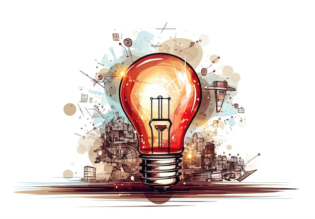 business idea icon with lightbulb and sign concept on the background in the style of intricate