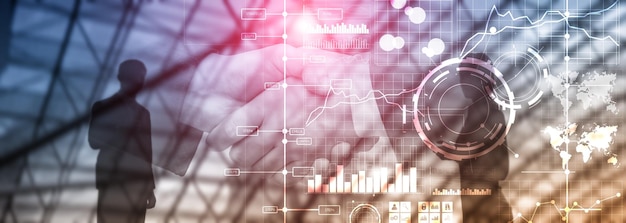 Business intelligence bi key performance indicator kpi analyse dashboard transparante onscherpe achtergrond