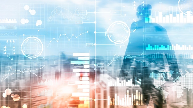 Business intelligence Diagram Graph Stock Trading Investment dashboard transparent blurred background