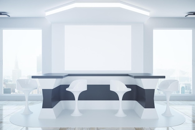 Business interior with blank banner