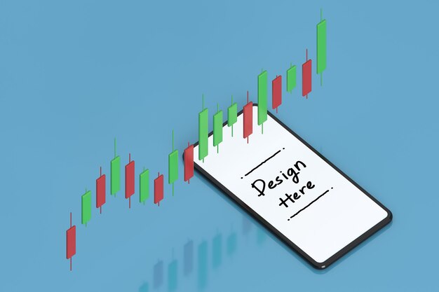 백그라운드 3d 렌더링에서 스마트폰 흰색 화면 및 그래프를 사용한 비즈니스 및 투자 성장