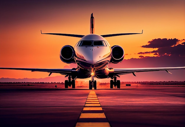 Business jet airplane on runway ready for take off Ai generative