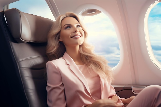 Business Jetsetter Capturing a Successful Woman in Flight Generative By Ai