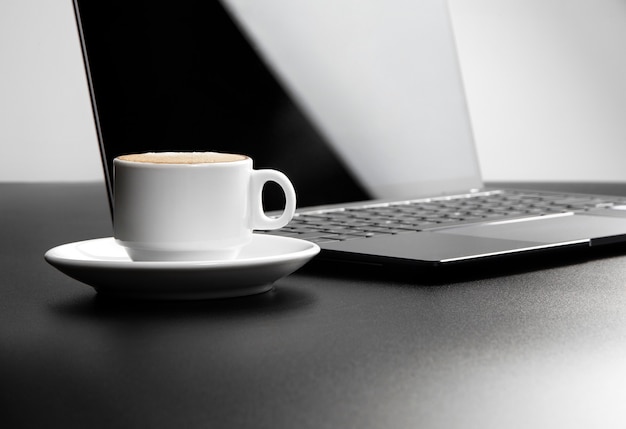 business layout keyboard buttons and laptop fragments in black and silver