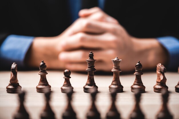 Business leadership, teamwork power and confidence concept with  chess