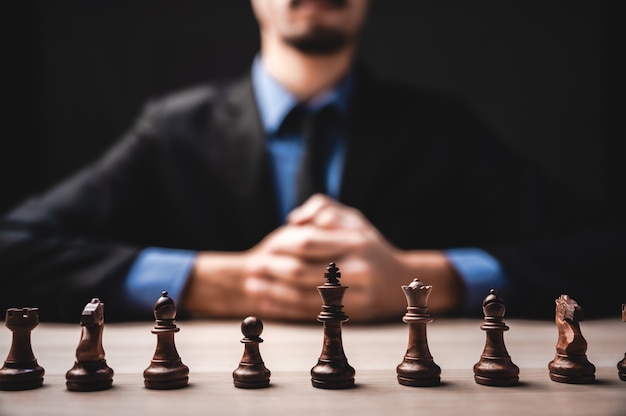 Business leadership, teamwork power and confidence concept with  chess