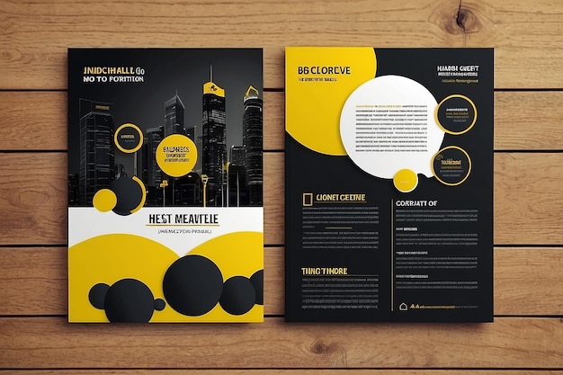 Foto business leaflet brochure flyer template design set corporate flyer template a4 size abstract zwarte en gele speech bubbles