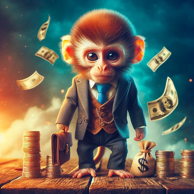 business little funny monkey in a suit fantasy art