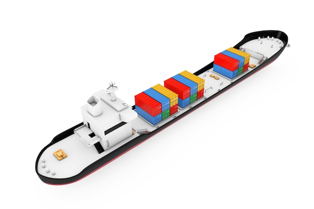 Business Logistic Concept. Tanker or Container Cargo Ship on a white background. 3d Rendering