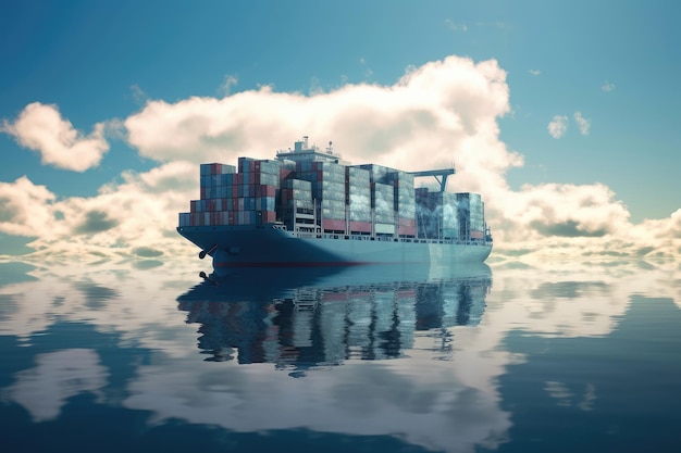 Foto business logistics concept containerschip op zee omringd door cloud sky extreme close-up generatieve ai