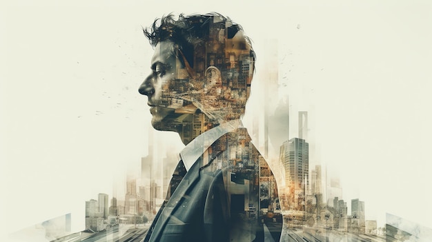 business man on a city horizon illustrating the vision and aspiration of business leaders