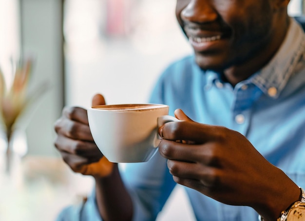 カフェでコーヒーを飲むビジネスマン