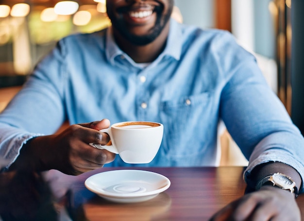 Business man drinking coffee in a cafe