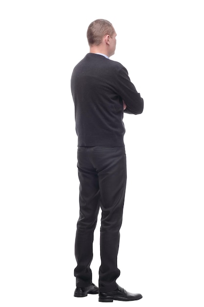 Business man from the back looking at something over a white background