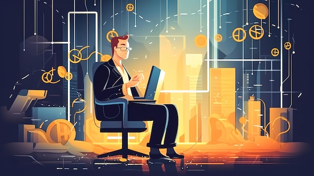 Business man in front of the computer screen generative ai