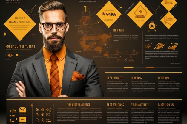 Business man in futuristic office Global corporate concept High quality photo