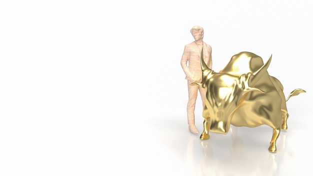 Foto l'uomo d'affari e il toro d'oro su sfondo bianco rendering 3d