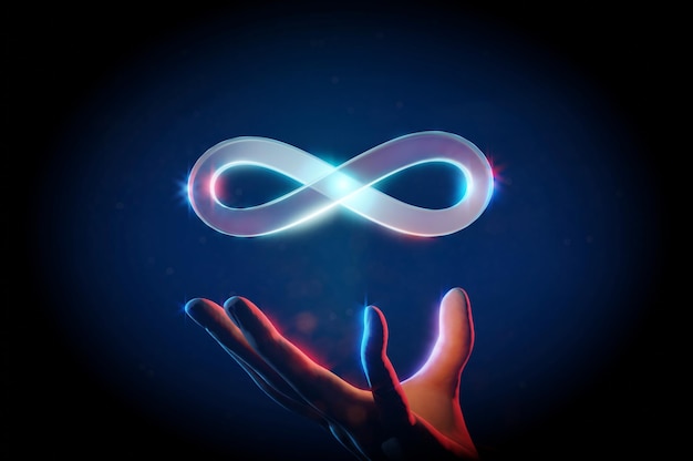 business man hand touch metaverse infinite loop unlimited technology futuristic digital connection
