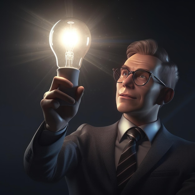 Business man holding glowing bulb generative AI