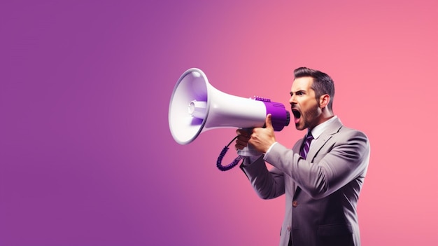 business man holding megaphone standing