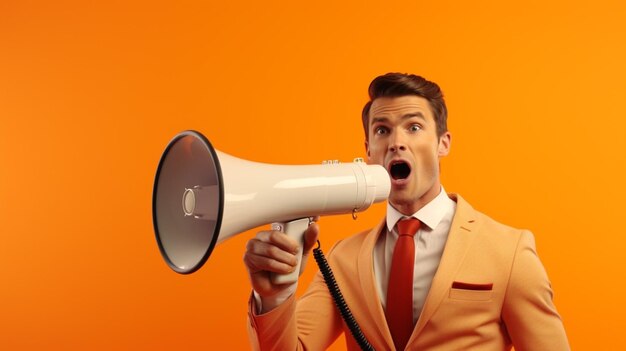 business man holding megaphone standing