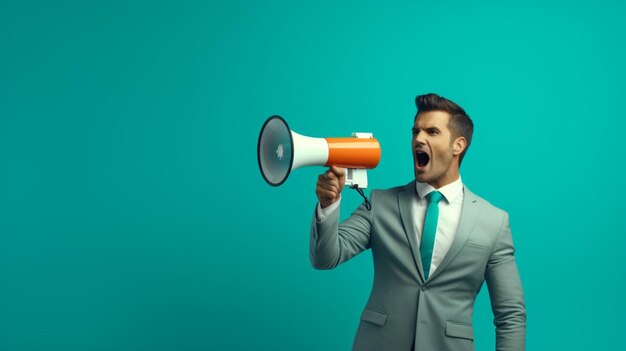 business man holding megaphone standing