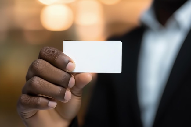 Photo business man holding white card space to write business concept generative ai