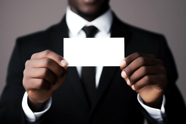 Business man holding white card space to write business concept white background Generative AI