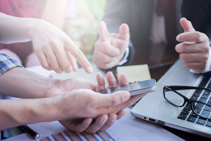 business man is pointing to leader financial results