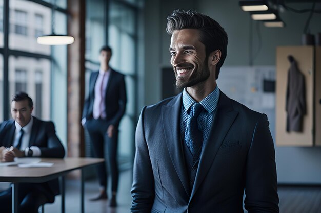 Business man in office posing for photo Generative AI