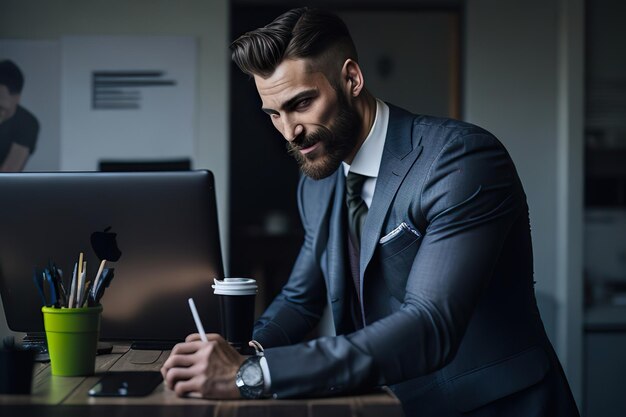 Business man in office posing for photo Generative AI