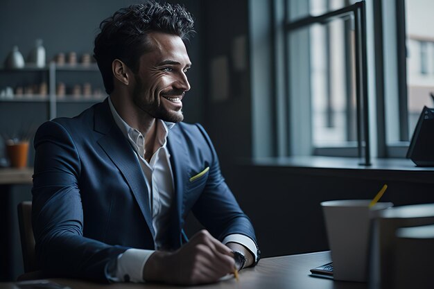 Business man in office posing for photo Generative AI