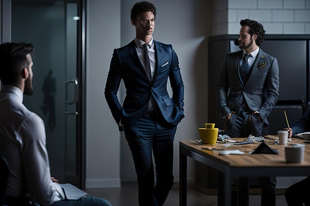 Business man in office posing for photo Generative AI