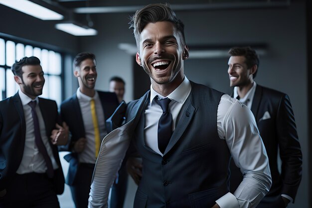 Business man in office posing for photo Generative AI