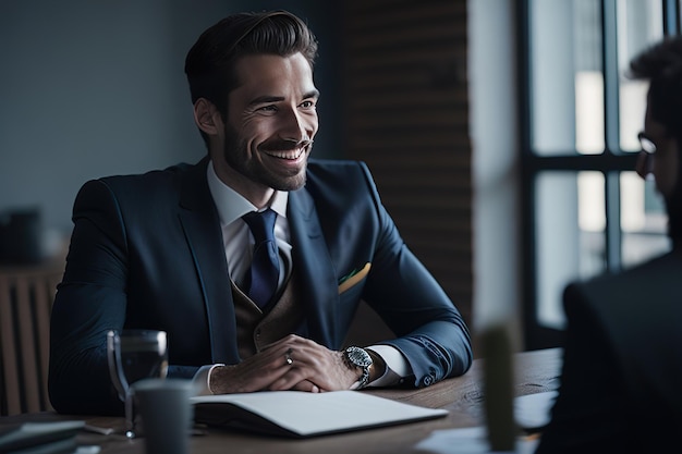 Business man in office posing for photo Generative AI