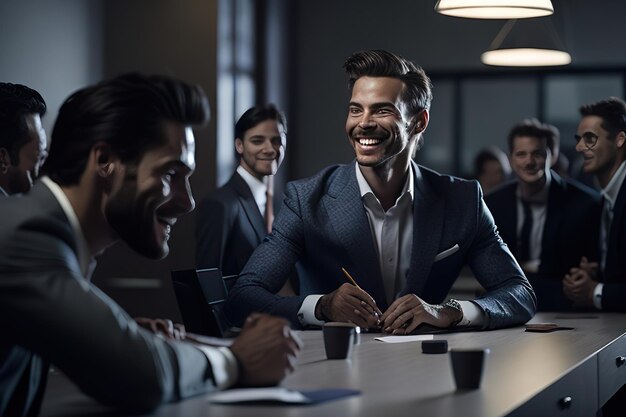 Business man in office posing for photo Generative AI